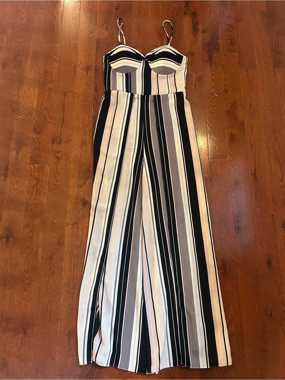 Black, Pink and White Striped Romper with Leg Slits